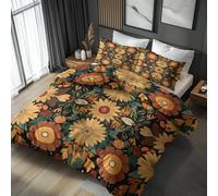 Générique Housse de Couette 200x200 Art Nouveau - Parure de Lit Jaune Vintage Floral 2 Personnes Decoration Chambre, 2 Taies d'oreiller 65x65, Zippée, Reversible, Microfibre (f33-z)