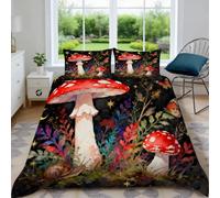 Générique Housse de Couette 200x200 Champignon de Dessin Animé Parure de Lit Imprimée Microfibre, Style Aquarelle Sets de Housses de Couettes 3D 2 Personnes avec 2 taies d'oreiller 65x65 cm