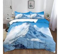 Générique Housse De Couette 200x200 cm Cervin Paysage Montagne Bleu Parure De Lit Motif 3D Housse Couette avec Fermeture Éclair, Sets De Housse Couette avec 2 Taies d'oreiller