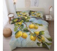 Générique Housse de Couette 200x200 cm Citron, Parure de Lit Fruit Peinture à l'huile Citron, Microfibre Douce, Inclure Deux Taie Oreiller 65x65 cm, Fermeture Éclair PZ&S-35