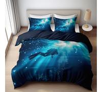Générique Housse de Couette 200x200 cm Fille De Plongée sous Marine Parure de Lit 1 Personne avec Fermeture Éclair Sets de Housse Couette en Polyester Coton avec 2 Taie d'oreiller 65x65cm