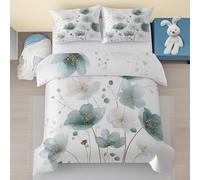 Générique Housse de Couette 200x200 cm Fleurs, Bleu Blanc Floral Parure de Lit 2 Personnes avec Fermeture Éclair, Fleurie Aquarelle Housse Couette en Microfibre avec 2 Taies d'oreiller 65x65