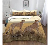 Générique Housse de Couette 200x200 cm Guépard De La Savane Africaine Ado 3D Imprimé 3 Pièces Parure De Lit en Coton Polyester, Parure de Couette 1/2 Personnes et 2 Taies d'oreiller