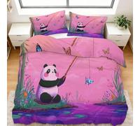 Générique Housse de Couette 200x200 cm Panda Pêche Papillon Parure de Lit 2 Personnes Set de Housse de Couette Microfibre Coton avec Fermeture Éclair et 2 Taie d'oreiller 65x65cm