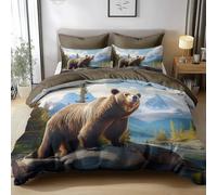 Générique Housse de Couette 200x200 cm Rocher De l'ours Brun Animal Parure de lit en Coton Polyester avec Fermeture Éclair Doux et Durable, avec 2 Taies d'oreiller 65x65cm