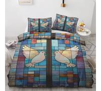 Générique Housse de Couette 200x200 Colombe Blanche Parure de Lit Verre Coloré Adulte 2 Personnes Ensemble de Literie Réversible en Microfibre pour avec 2 Taie d'oreiller 65x65