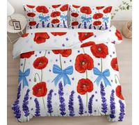 Générique Housse de Couette 200x200 Coquelicot Parure de Lit 200x200 Microfibre Doux et Confortable Housse Couette Lavande avec 2 Taie Oreillers 65x65 QC790