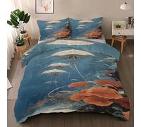 Générique Housse de Couette 200x200 Corail Méduse, Réversible Parure de Lit Monde sous-Marin 2 Personnes, Ensemble de literie Microfibre 3 Pièces avec Fermeture Éclair + 2 Taie d'oreiller 65x65