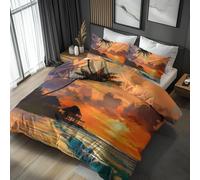 Générique Housse de Couette 200x200 Coucher de Soleil 2 Personnes, Parure de Lit Reversible Imprimé Palmier Hawaïenne Océan Plage, Microfibre, 2 Taies d'oreiller 65x65, avec Fermeture Éclair AC1358