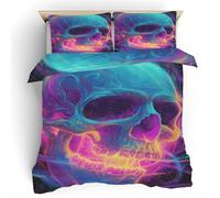 Générique Housse de Couette 200x200 Crâne Imprimé, Parure de lit Squelette Gothique Réversible Microfibre avec Fermeture Éclair, 2 Personnes, Ensemble de Literie 3 Pièces et 2 Taies d'oreiller