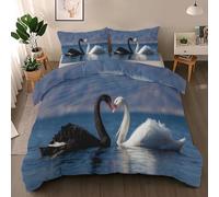 Générique Housse de Couette 200x200 Cygne Noir Blanc, Réversible Parure de Lit Animaux Romantique 2 Personnes, Ensemble de literie Microfibre 3 Pièces avec Fermeture Éclair + 2 Taie d'oreiller 65x65