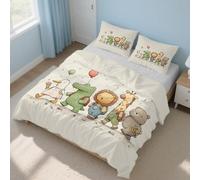 Générique Housse de Couette 200x200 Dessin Animé Animaux Parure de Lit 200x200 Mignon Girafe Lion Enfant, Douce Microfibre Housse de Couette avec 2 Taie Oreiller, Zippée 21D&-50