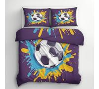 Générique Housse de Couette 200x200 Football - Parure de Lit Graffiti Sport Enfant 2 Personnes Decoration Chambre, 2 Taies d'oreiller 65x65, Zippée, Reversible, Microfibre (J13-L)