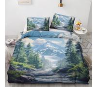 Générique Housse de Couette 200x200 Forêt Montagne - Parure de Lit 2 Personnes Motif Paysage avec Fermeture éclair - Ensemble de Literie en Microfibre Douce avec 2 Taies d'oreiller L#&-88