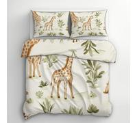 Générique Housse de Couette 200x200 Girafe Dessin Animé - Parure de Lit Animaux de la Forêt Mignon Enfant 2 Personnes Decoration Chambre, 2 Taies d'oreiller 65x65, Zippée, Reversible, Microfibre E38-z