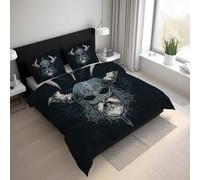 Générique Housse de Couette 200x200 Guerrier Viking Parure de Lit 200x200 Mythologie Nordique, Douce Microfibre Housse de Couette avec 2 Taie Oreiller, Zippée 21D&-59