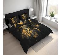 Générique Housse de Couette 200x200 Guerrier Viking Parure de Lit 200x200 Mythologie Nordique, Douce Microfibre Housse de Couette avec 2 Taie Oreiller, Zippée 21D&-62