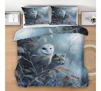 Générique Housse de Couette 200x200 Hibou Renard, Réversible Parure de Lit Forêt d'hiver, Ensemble de literie Microfibre 3 Pièces avec Fermeture Éclair + 2 Taie d'oreiller 65x65cm W78p