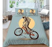 Générique Housse de Couette 200x200 Illustration D'Astronaute Parure de Lit 200x200 VéLo ImpriméEs Housses de Couettes Microfibre Douceur avec 2 Taies d'oreiller, avec Fermeture ZippéE ba862