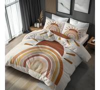 Générique Housse de Couette 200x200 Imprimée Bohème Arcs-en-Ciel Soleil, 2 Personnes, Parure de Lit Milieu du Siècle Rétro Exotic, Decoration Chambre, 2 Taies d'oreiller 65x65, Zippée, Microfibre UX34