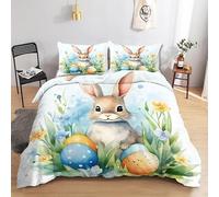 Générique Housse de Couette 200x200 Lapin Parure de Lit 200x200 Microfibre Doux et Confortable Housse Couette Œuf de Pâques avec 2 Taie Oreillers 65x65 QH1828