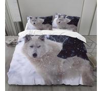 Générique Housse de Couette 200x200 Loup Arctique, Parure de Lit Flocons De Neige, Sets de Housses de Couettes 3 Pièces Microfibre avec Fermeture Éclair et 2 Taies d'oreiller 65x65 cmH2758