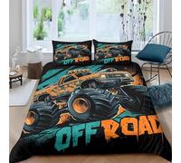 Générique Housse de Couette 200x200 Monster Truck Parure de Lit 200x200 Microfibre Doux et Confortable Housse Couette Orange et Vert avec 2 Taie Oreillers 65x65 QE730