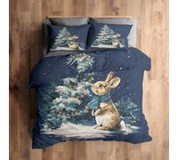Générique Housse de Couette 200x200 Noël 2 Personnes | Parure de Lit Lapin Sapin de Noël Réversible, Décoration Chambre, 2 Taie d'oreiller 65x65, Microfibre Doux, Zippée