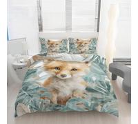 Générique Housse de Couette 200x200 Renard Mignon Imprimé, Parure de lit Plante Tropicale Réversible Microfibre avec Fermeture Éclair, Ensemble de Literie 3 Pièces et 2 Taies d'oreiller S78p