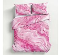 Générique Housse de Couette 200x200 Sables Mouvants, Parure de Lit Art Fluide Marbré Rose Reversible Confortabl Ensemble Literie Microfibre avec Fermeture Éclair 2 Taie Oreiller K&15