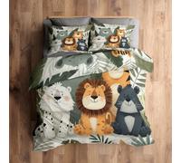 Générique Housse de Couette 200x200 Safari 2 Personnes, Parure de Lit Reversible Imprimé Animaux Enfant Jungle Forêt Bois Zoo, Microfibre, 2 Taies d'oreiller 65x65, avec Fermeture Éclair AC497