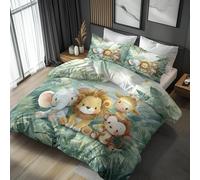 Générique Housse de Couette 200x200 Safari - Parure de Lit Mignon Jungle Tropicale Enfant 2 Personnes Decoration Chambre, 2 Taies d'oreiller 65x65, Zippée, Reversible, Microfibre fJabu-28