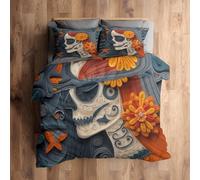 Générique Housse de Couette 200x200 Squelette 2 Personnes, Parure de Lit Reversible Imprimé Mexicaine Crâne en Sucre, Microfibre, 2 Taies d'oreiller 65x65, avec Fermeture Éclair AC694