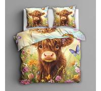 Générique Housse de Couette 200x200 Vache Highland Enfant, 2 Personnes - Parure de Lit Motif Papillon Fleurs Animaux, 2 Taies d'oreiller 65x65, Zippée, Microfibre Doux, Decoration & Cadeaux - mz160