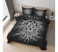 Générique Housse de Couette 200x200 Viking Parure de Lit 200x200 Arbre de Vie Mythologie Nordique, Douce Microfibre Housse de Couette avec 2 Taie Oreiller, Zippée 21D&-31