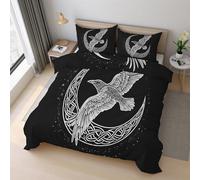 Générique Housse de Couette 200x200 Viking Parure de Lit 200x200 Mythologie Nordique Corbeau Symbole, Douce Microfibre Housse de Couette avec 2 Taie Oreiller, Zippée 21D&-29