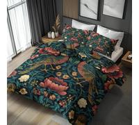Générique Housse de Couette 200x200 William Morris 2 Personnes, Parure de Lit Reversible Imprimé Oiseaux Fleurs Vintage, Microfibre, 2 Taies d'oreiller 65x65, avec Fermeture Éclair AD647