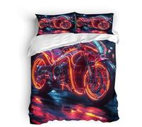Générique Housse de Couette 200x220 cm 3D Style Punk Avenir Moto Motif Ensemble de Literie Microfibre Parure de lit 200x220 Set + 2 Taies d'oreillers 65x65 avec Fermeture éclair et Attaches de Coin