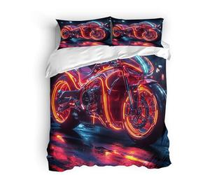 Générique Housse de Couette 200x220 cm 3D Style Punk Avenir Moto Motif Ensemble de Literie Microfibre Parure de lit 200x220 Set + 2 Taies d'oreillers 65x65 avec Fermeture éclair et Attaches de Coin