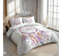 Générique Housse De Couette 220 X 200 Cm Adulte De Lit Microfibre Parure Traditionnel Attrape-Rêves Plumes Housse Couette Zippée Modern Rose Violet Linge De Lit Et 2X 65X65Cm Taies d'oreiller