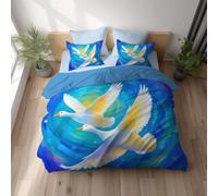 Générique Housse de Couette 220 x 240 cm Adulte et Enfant Oie Volant Halo, Parure de Lit en Microfibre Douce Bleu, Set de Literie Réversible avec Fermeture Éclair et Taies d’Oreiller