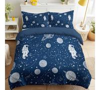 Générique Housse de Couette 220 x 240 cm, Amusant Espace Astronaute Planètes pour Garçons, Bleu Marine, Dessin Animé, Parure de Lit en Microfibre Douce avec Fermeture Éclair, Doux pour la Peau