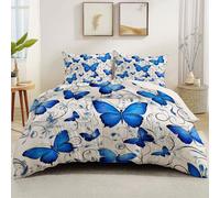 Générique Housse de Couette 220 x 240 cm avec 2 taies d'oreiller Blanc - Parure de lit Douce et Respirante en Microfibre Haut de Gamme, Confortable Rêveur Fleurs Papillons