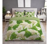 Générique Housse de Couette 220 x 240 cm - Dessiné à la Main Plantes Calla Parure de Lit 220 x 240 cm pour Adulte 2 Personne et Taies d'oreiller au Toucher Microfibre Imprimée Set 3 pièces Vert