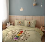Générique Housse de Couette 220 x 240 cm, Fleur De Vie Chakra Microfibre Imprimée Parure de Lit, Parure de Linge de Lit avec Fermeture Éclairavec Taie d'oreiller 65 x 65, Housse de Couette Jaune