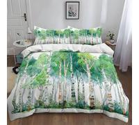 Générique Housse de Couette 220 x 240 cm Forêt De Bouleaux Animée Ado Adulte Parure de Lit Housse de Couette en Microfibre Hypoallergique Ensemble de Literie avec 2 Taies d'oreiller Blanc