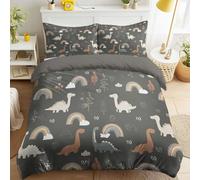 Générique Housse de Couette 220 x 240 cm, Mignon Dinosaure Arche Nuages pour Enfants, Noir, Dessin Animé, Parure de Lit en Microfibre Douce avec Fermeture Éclair, Facile d’Entretien