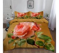 Générique Housse de Couette 220 x 240 cm Rendu 3D Roses Papillons Fille Garcon Moderne, Parure de Lit Enfant Or Sets de Housses de Couettes À avec 2 Taie d'oreiller 65 x 65 cm