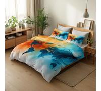 Générique Housse de Couette 220 x 240 cm Style Simple, Parure de Lit Imprimée Carte Aquarelle Contour du Territoire, Réversible en Microfibre Douce, Sets de Housses de Couettes avec taies d'oreiller
