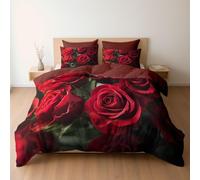 Générique Housse de Couette 220 x 240 Saint Valentin Romance Floral Rose, Haut de Gamme Parure de Lit et 2 x Taie d'oreiller, Lot de 3, Châtaigne, Linge de Lit en Microfibre avec Fermeture Éclair